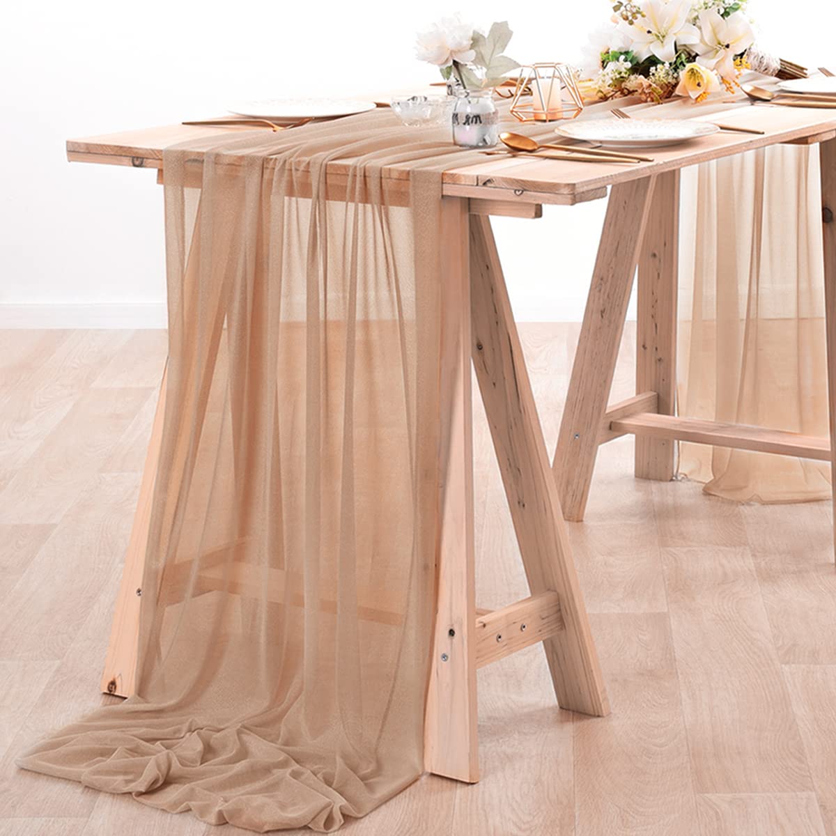 Christmas Table Runner - Şifon Masa Koşucu Çıplak Sırf Kumaş