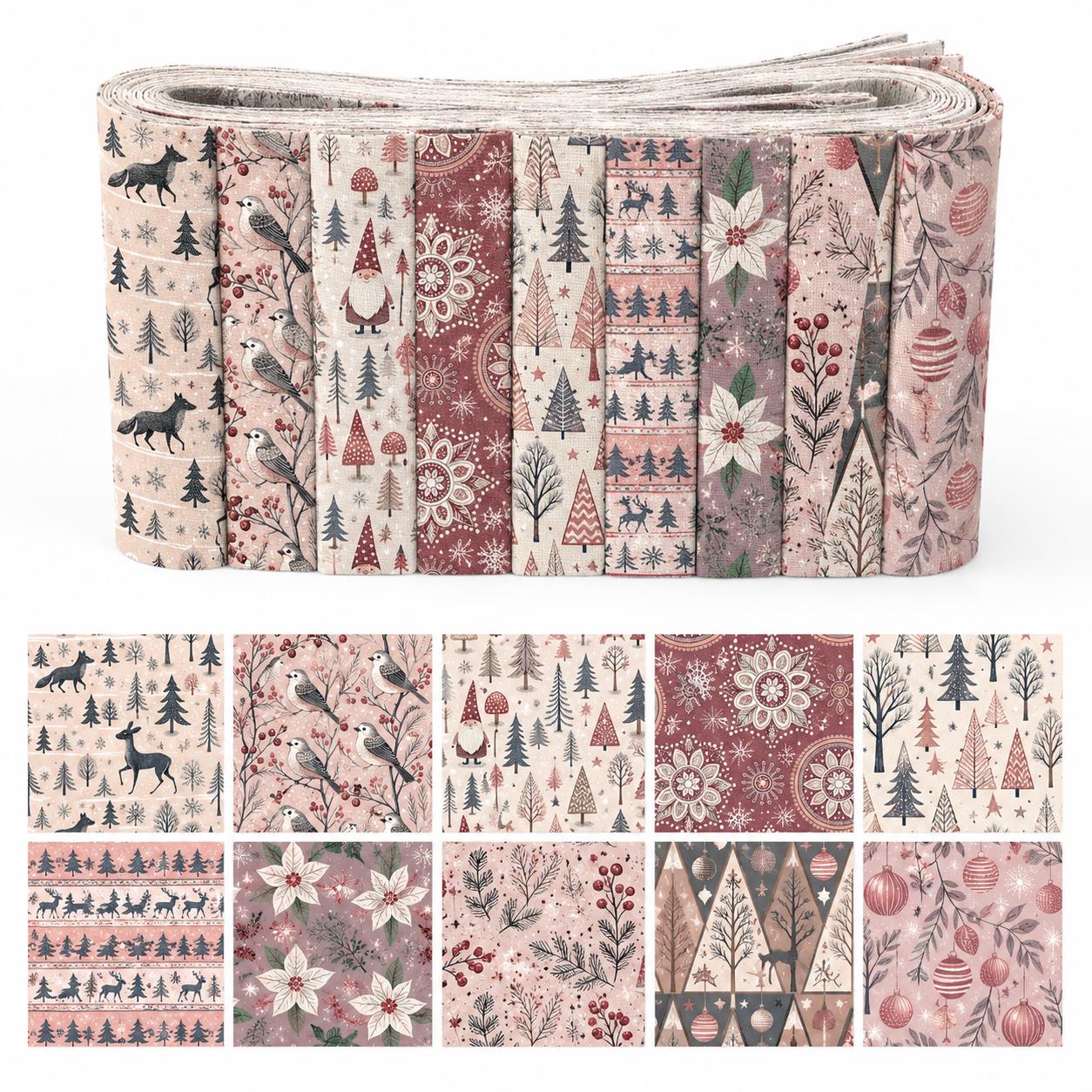 Christmas Table Runner - 10 adet Noel Desenli Jelly Roll